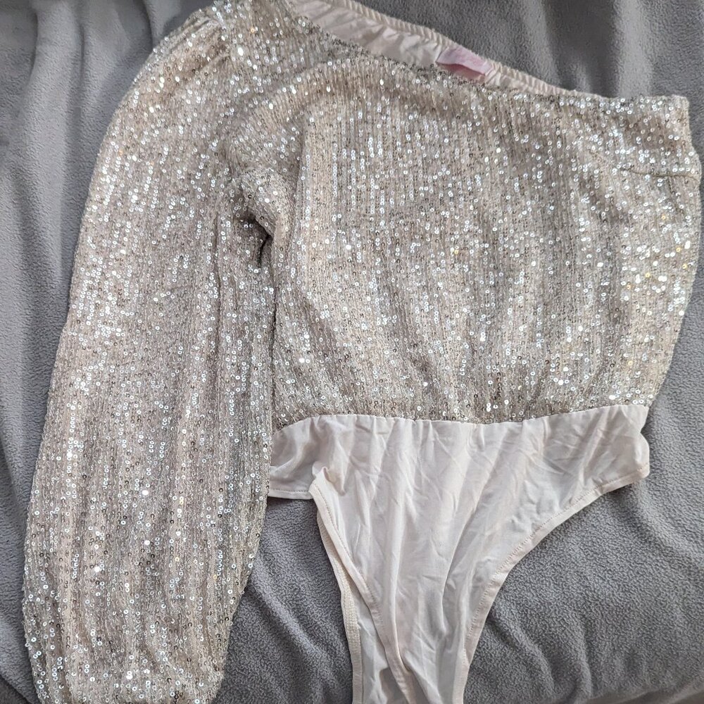 Pink Lily One Shoulder Sequin Bodysuit
